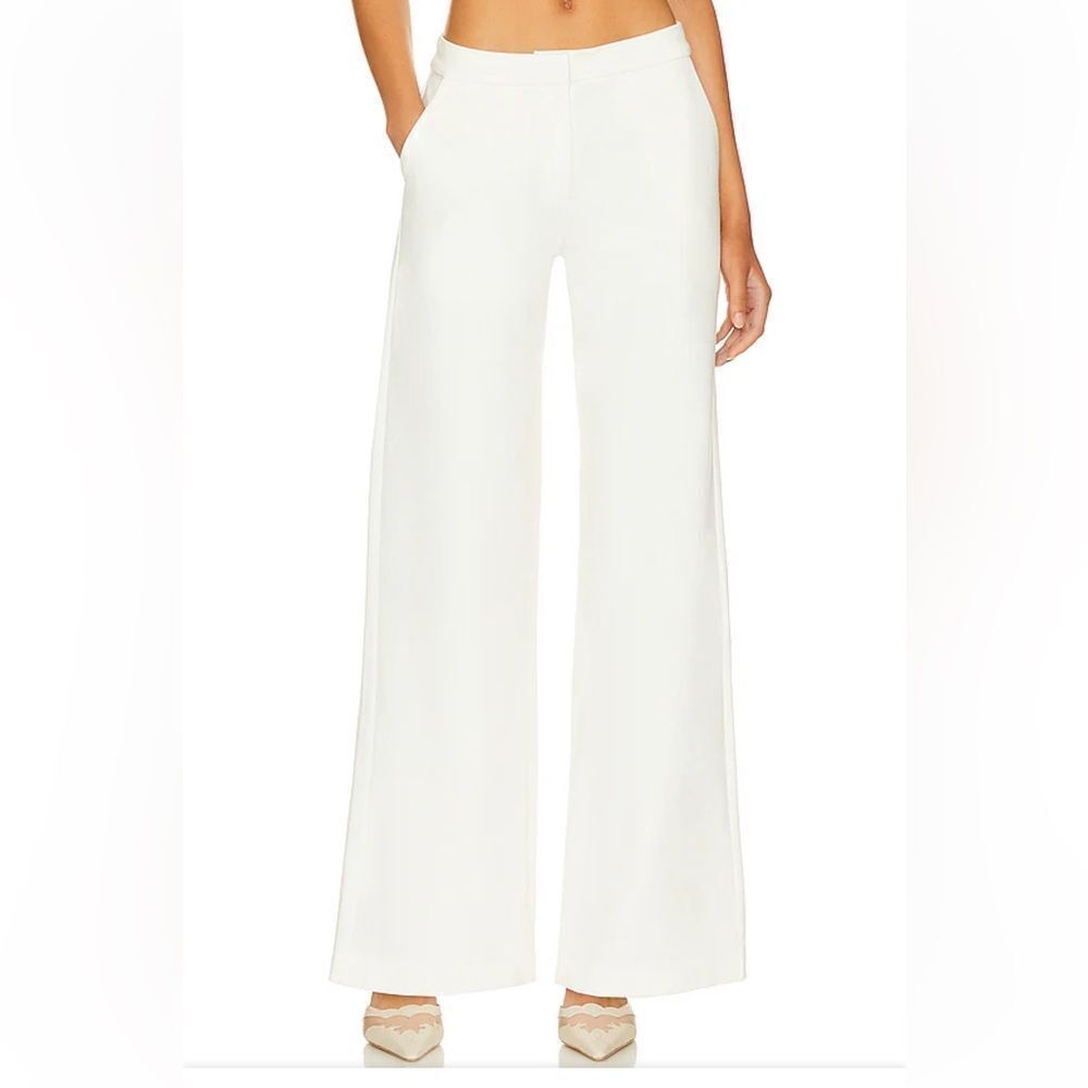 SNDYS Anika Pants in White jersey knit wide leg high rise trousers Revolve New S